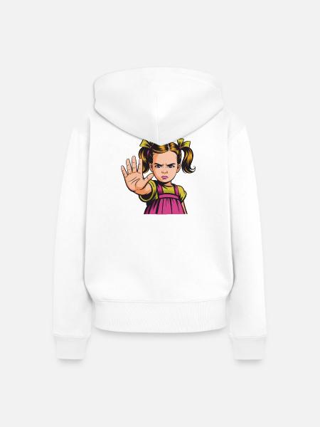 Stop! Wütendes Mädchen Cartoon - Frauen Premium Bio Zip Hoodie - Weiß