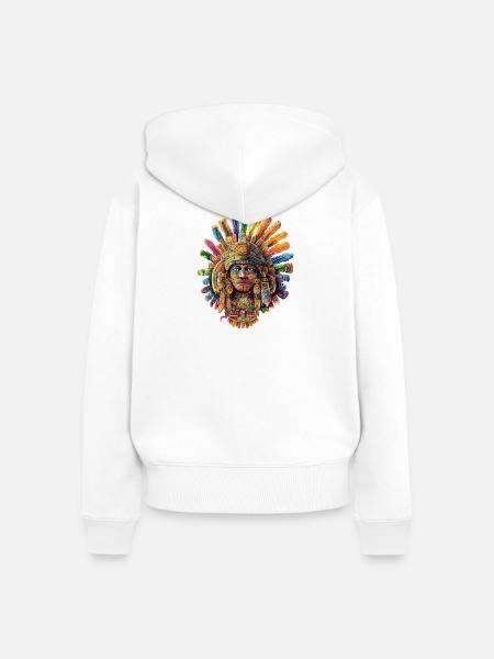 Farbenfrohe Aztekische Federmaske - Frauen Premium Bio Zip Hoodie - Weiß