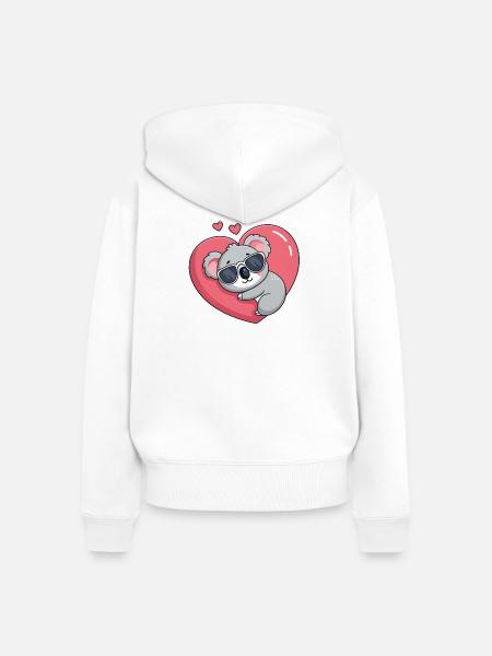 Koala-Ruhebrille mit rosa Herz - Frauen Premium Bio Zip Hoodie - Weiß
