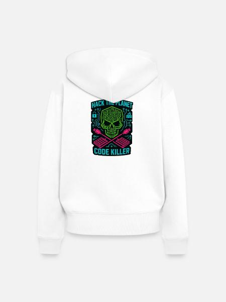 Hack the Planet Code Killer – Cybersicherheit - Frauen Premium Bio Zip Hoodie - Weiß