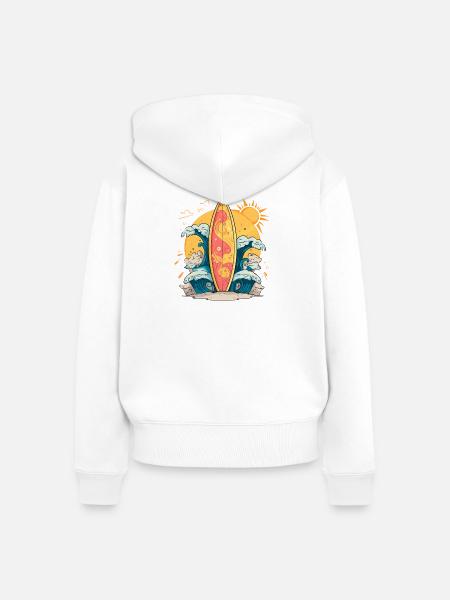 Sonnen Surfbrett Wellenkunst - Frauen Premium Bio Zip Hoodie - Weiß