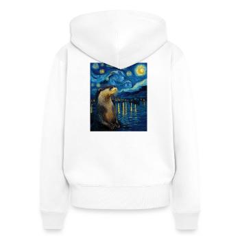 Loutre Van Gogh - Sweat à capuche zippé Premium bio Femme - blanc - Dos - AI Model Female 172 light (172cm)