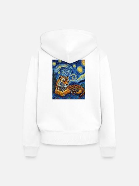 Tiger Van Gogh - Frauen Premium Bio Zip Hoodie - Weiß