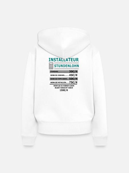 Installateur Stundenlohn - Frauen Premium Bio Zip Hoodie - Weiß