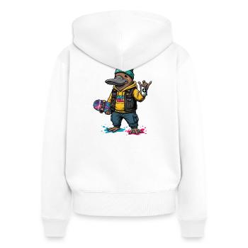 Cosmic Duck Streetstyle - Frauen Premium Bio Zip Hoodie - Weiß - Hinten - AI Model Female 172 light (172cm)