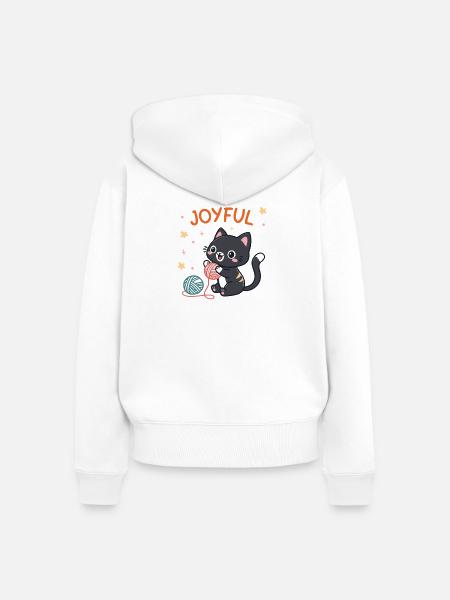 Glücklicher Katz-und-Ball-Spieler - Frauen Premium Bio Zip Hoodie - Weiß