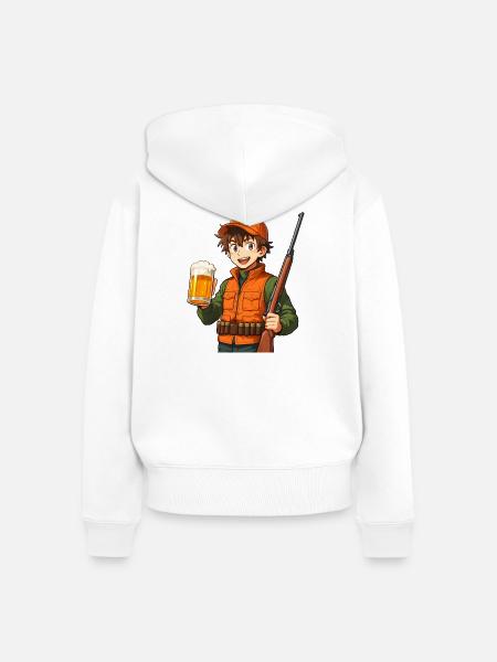 Jägerheld mit Bier und Flinte - Frauen Premium Bio Zip Hoodie - Weiß