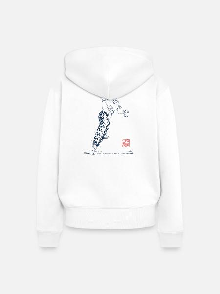 Schwalbenschwanz Raupe mit Kanji Stempel - Frauen Premium Bio Zip Hoodie - Weiß