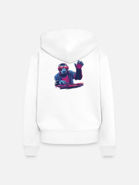Cooler DJ-Affe - Frauen Premium Bio Zip Hoodie - Weiß