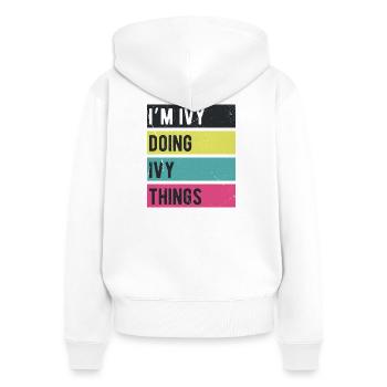Je suis Ivy qui fait des choses de lierre, des couleurs rétro - Sweat à capuche zippé Premium bio Femme - blanc - Dos - AI Model Female 172 light (172cm)