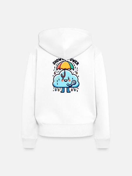 Regenkraft Wolkenlied mit Mikro - Frauen Premium Bio Zip Hoodie - Weiß