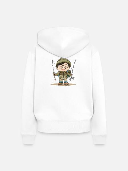 Fischer Junge Comic - Frauen Premium Bio Zip Hoodie - Weiß