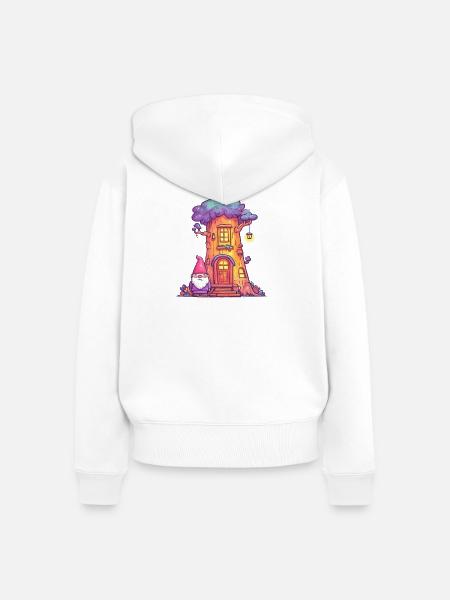 Lustiges Baumhausgnom mit Laterne - Frauen Premium Bio Zip Hoodie - Weiß