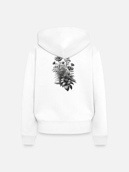 Graue Botanische Blumenbouquet Illustration - Frauen Premium Bio Zip Hoodie - Weiß