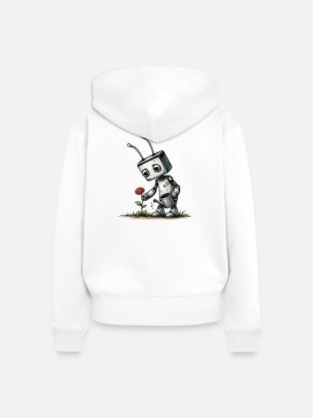 Roboter gießt eine Blume  - Frauen Premium Bio Zip Hoodie - Weiß