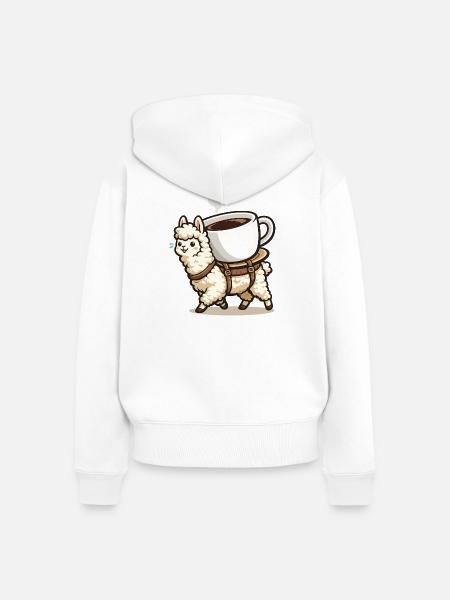Kaffee Llama Trage-Design - Frauen Premium Bio Zip Hoodie - Weiß