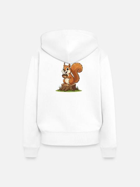 Eichhörnchen am Baumstumpf mit Eichel - Frauen Premium Bio Zip Hoodie - Weiß