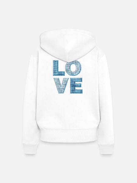 Love Denim Patch Schrift - Frauen Premium Bio Zip Hoodie - Weiß