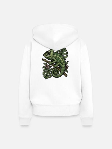 Chameleon im Blattreich - Frauen Premium Bio Zip Hoodie - Weiß