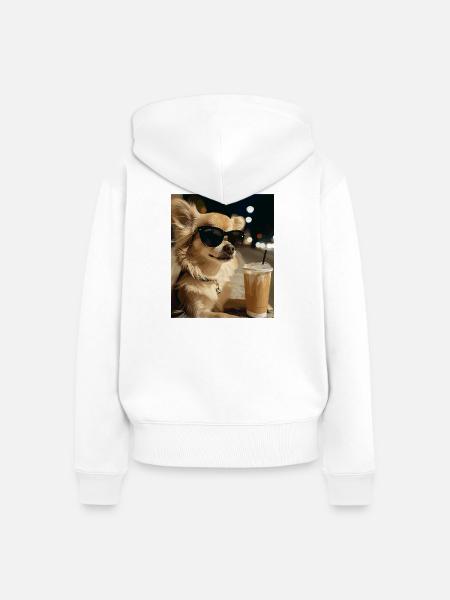 Sonnenbrillen-Hund mit Eiskaffee - Frauen Premium Bio Zip Hoodie - Weiß