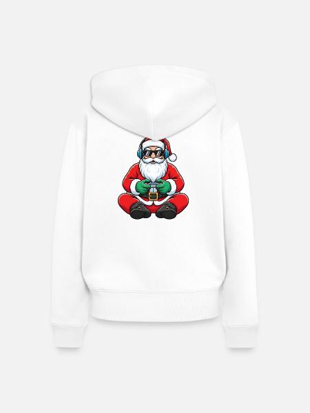 Gamer Weihnachtsmann Spielt Videospiel-Controller - Frauen Premium Bio Zip Hoodie - Weiß