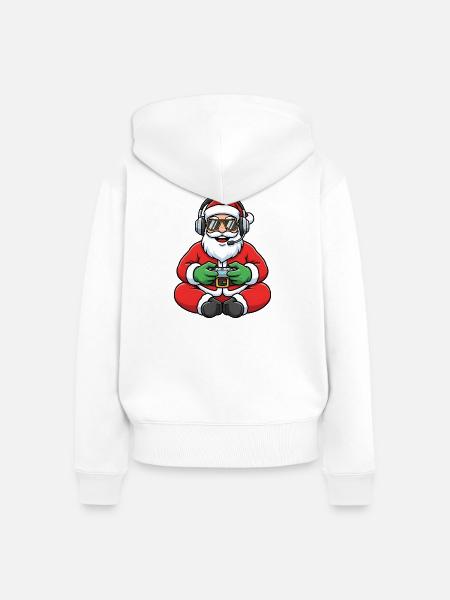 Gamer Weihnachtsmann Spielt Videospiel-Controller - Frauen Premium Bio Zip Hoodie - Weiß