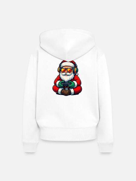 Gamer Weihnachtsmann Spielt Videospiel-Controller - Frauen Premium Bio Zip Hoodie - Weiß