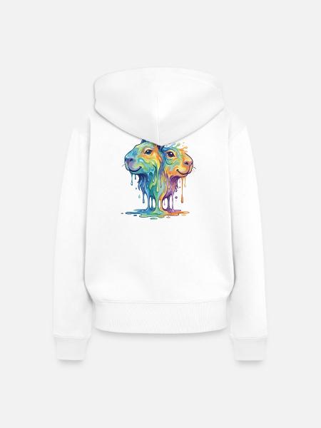 Schmelzende Regenbogen Capybara - Wasserschein - Frauen Premium Bio Zip Hoodie - Weiß