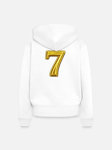 Goldene Sieben Glanzdesign - Frauen Premium Bio Zip Hoodie - Weiß