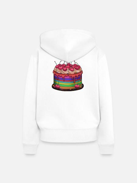 Regenbogenkuchen mit Kirschen - Frauen Premium Bio Zip Hoodie - Weiß