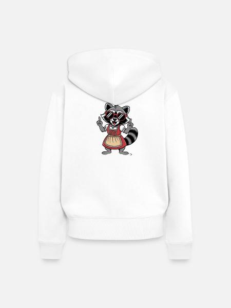 Dirndl-Raccoon mit Sonnenbrille - Frauen Premium Bio Zip Hoodie - Weiß