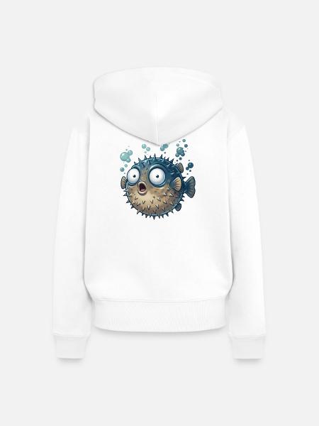 Pufferfisch Schreckmoment - Frauen Premium Bio Zip Hoodie - Weiß