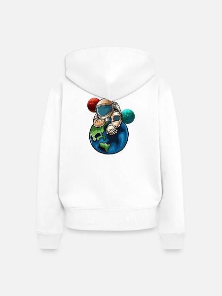 Astronaut umarmt Erde - Frauen Premium Bio Zip Hoodie - Weiß