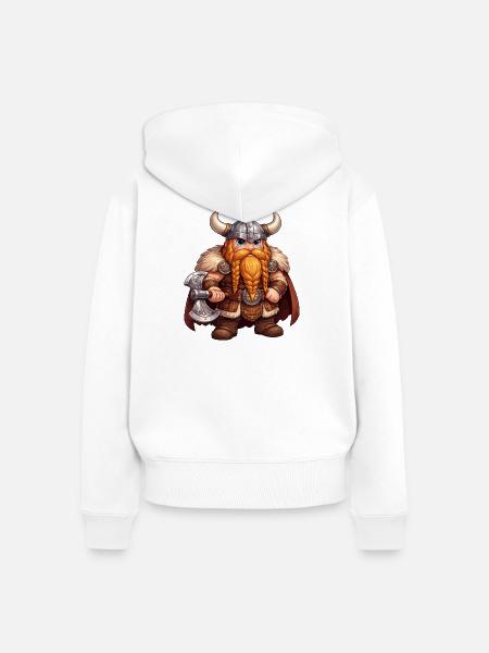 Wikinger Zwerg mit Axt - Frauen Premium Bio Zip Hoodie - Weiß