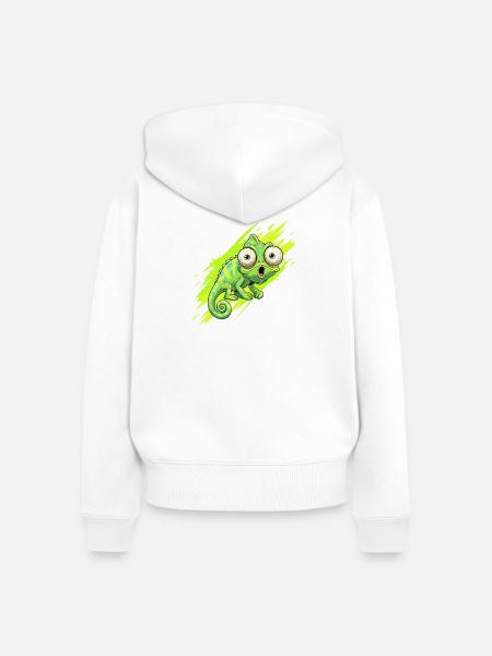 Neon Chamäleon Spritzer - Frauen Premium Bio Zip Hoodie - Weiß