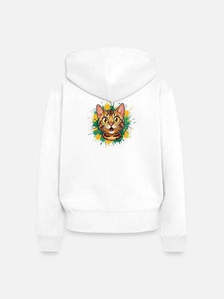 Katzenkopf Farbexplosion Illustration - Frauen Premium Bio Zip Hoodie - Weiß