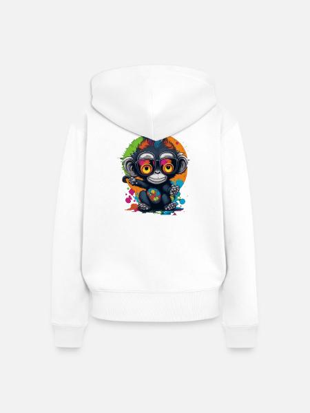 Neon Brillenaffe Splash - Affe - Äffchen - Frauen Premium Bio Zip Hoodie - Weiß