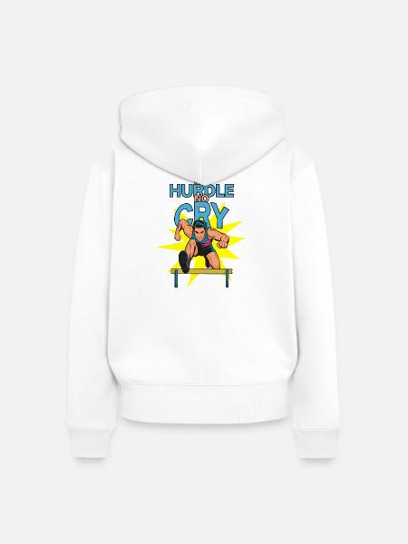 Hürdenlauf: No Hurdle No Cry - Frauen Premium Bio Zip Hoodie - Weiß