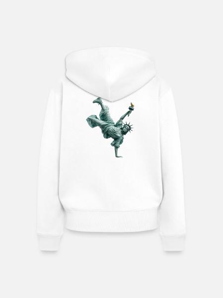Freiheitsstatue Breakdancing - Frauen Premium Bio Zip Hoodie - Weiß