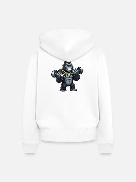 Gorilla Krafttrainer im Cartoonstil - Frauen Premium Bio Zip Hoodie - Weiß
