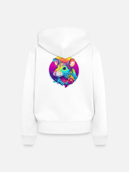 Psychedelische Neonratte mit Blüten - Frauen Premium Bio Zip Hoodie - Weiß