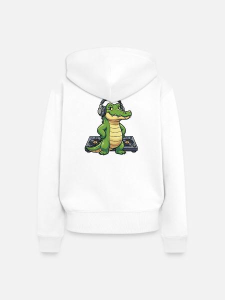 Kroko DJ mit Kopfhörern - Frauen Premium Bio Zip Hoodie - Weiß