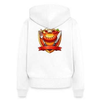 Gegrillte Wurst auf rotem Teller Schild - Frauen Premium Bio Zip Hoodie - Weiß - Hinten - AI Model Female 172 light (172cm)