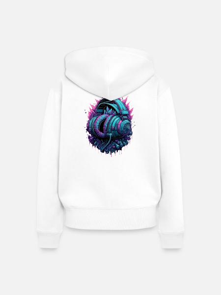 Cyberpunk Kopfhörer DJ - Frauen Premium Bio Zip Hoodie - Weiß