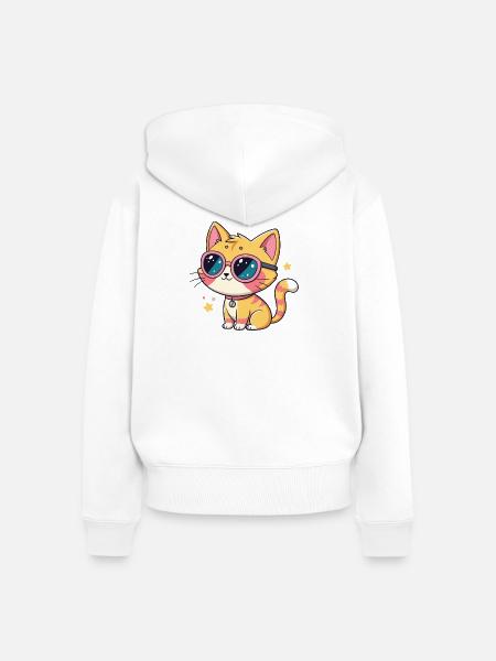 Kawaii-Katzen-Pastellrosa Brille - Frauen Premium Bio Zip Hoodie - Weiß
