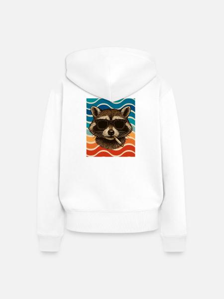 Waschbär mit Sonnenbrille Zigarette - Frauen Premium Bio Zip Hoodie - Weiß