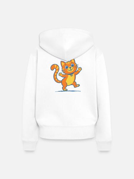 Lächelnde Orange Katze - Frauen Premium Bio Zip Hoodie - Weiß