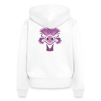 Strauß mit Sonnenbrille, Nandu, Emu - Frauen Premium Bio Zip Hoodie - Weiß - Hinten - AI Model Female 172 light (172cm)