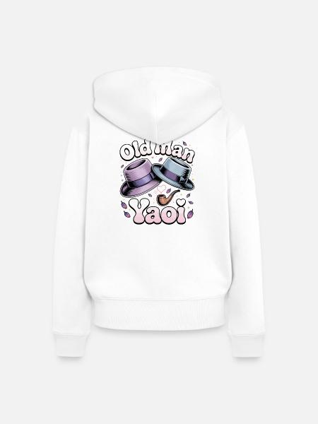 Old Man Yaoi: Hüte Pfeife - Frauen Premium Bio Zip Hoodie - Weiß