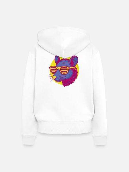 Ratte mit Sonnenbrille - Frauen Premium Bio Zip Hoodie - Weiß
